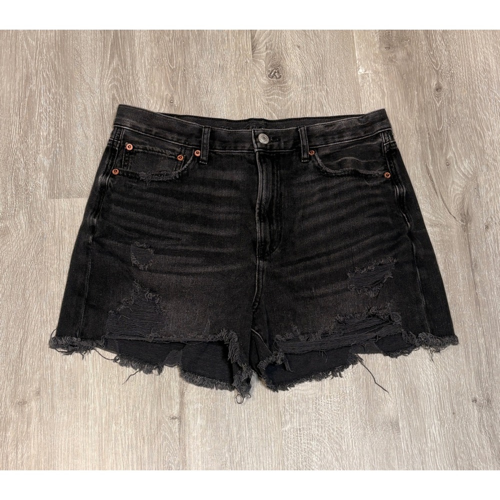 American Eagle 90s Boyfriend Shorts Womens 10 Black Distressed Denim Frayed Hem
